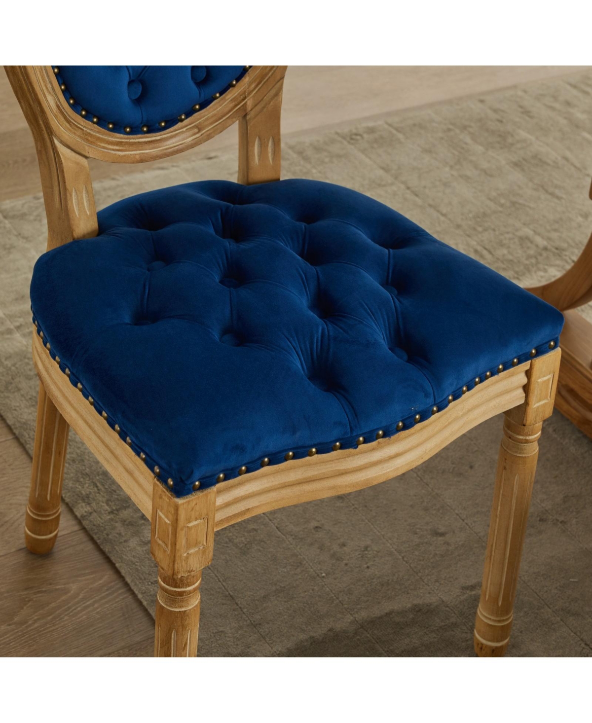 sumyeg French Style Solid Wood Frame Dining Chair with Velvet Upholstery and Nailhead Trim Set of 2