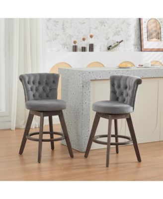 26 Inch Counter Height Swivel Bar Stools with Tufted Back and Upholstered Seat Set of 2