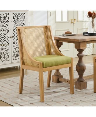 Rattan Dining Chair with Solid Wood Frame and Upholstered Seat Single Chair