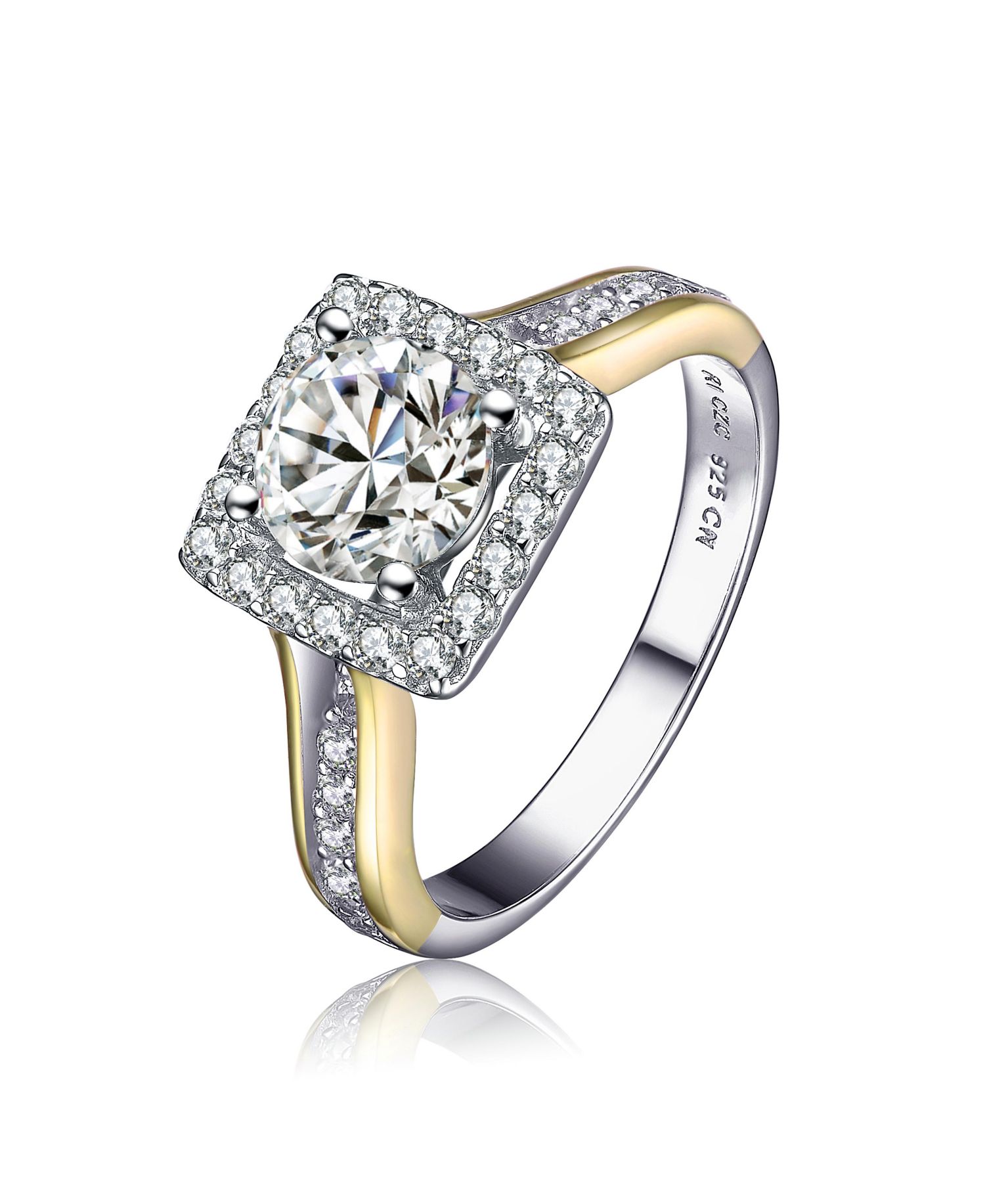 Unique Sterling Silver Square Halo CZ Pave Band Ring