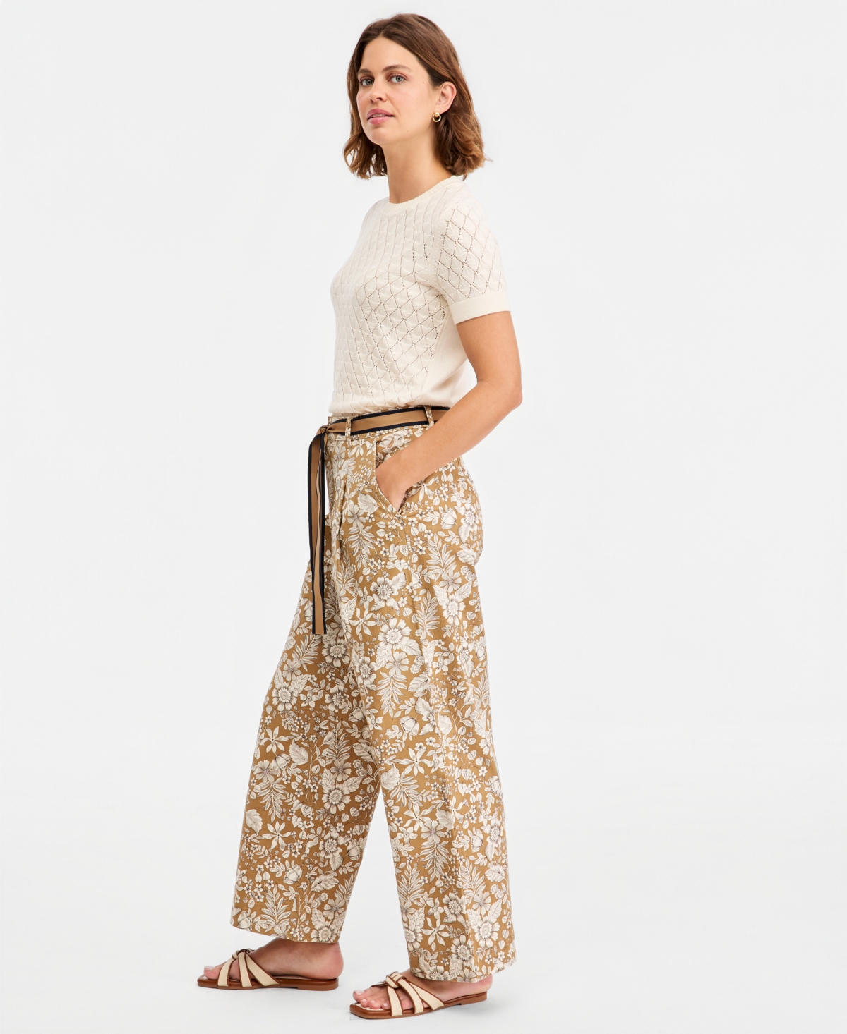 Nautica Women's Printed Wide-Leg Chino Pants
