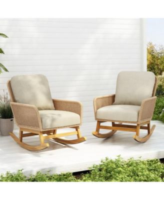Modern Wicker Rocking Chair with Cushions for Indoor and Outdoor (Set of 2)