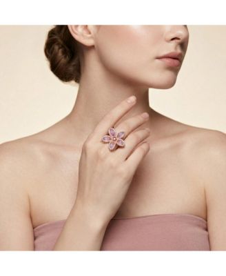 Dazzling 18K Rose Gold Plated Floral CZ Pav&eacute; Statement Ring