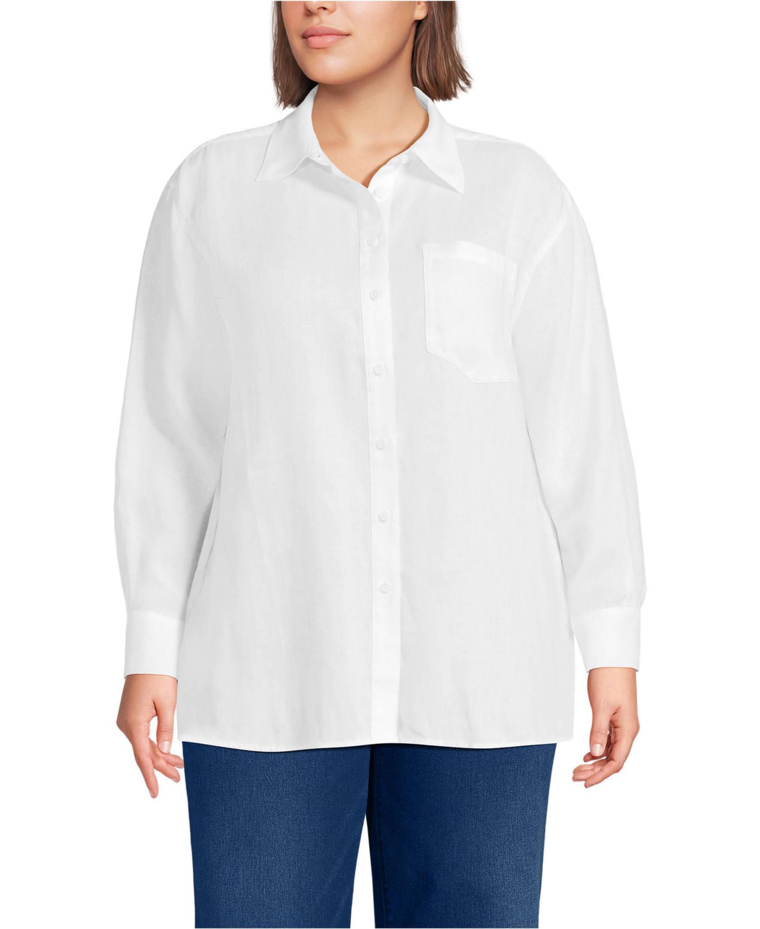 Plus Size Linen Oversized Button Front Shirt