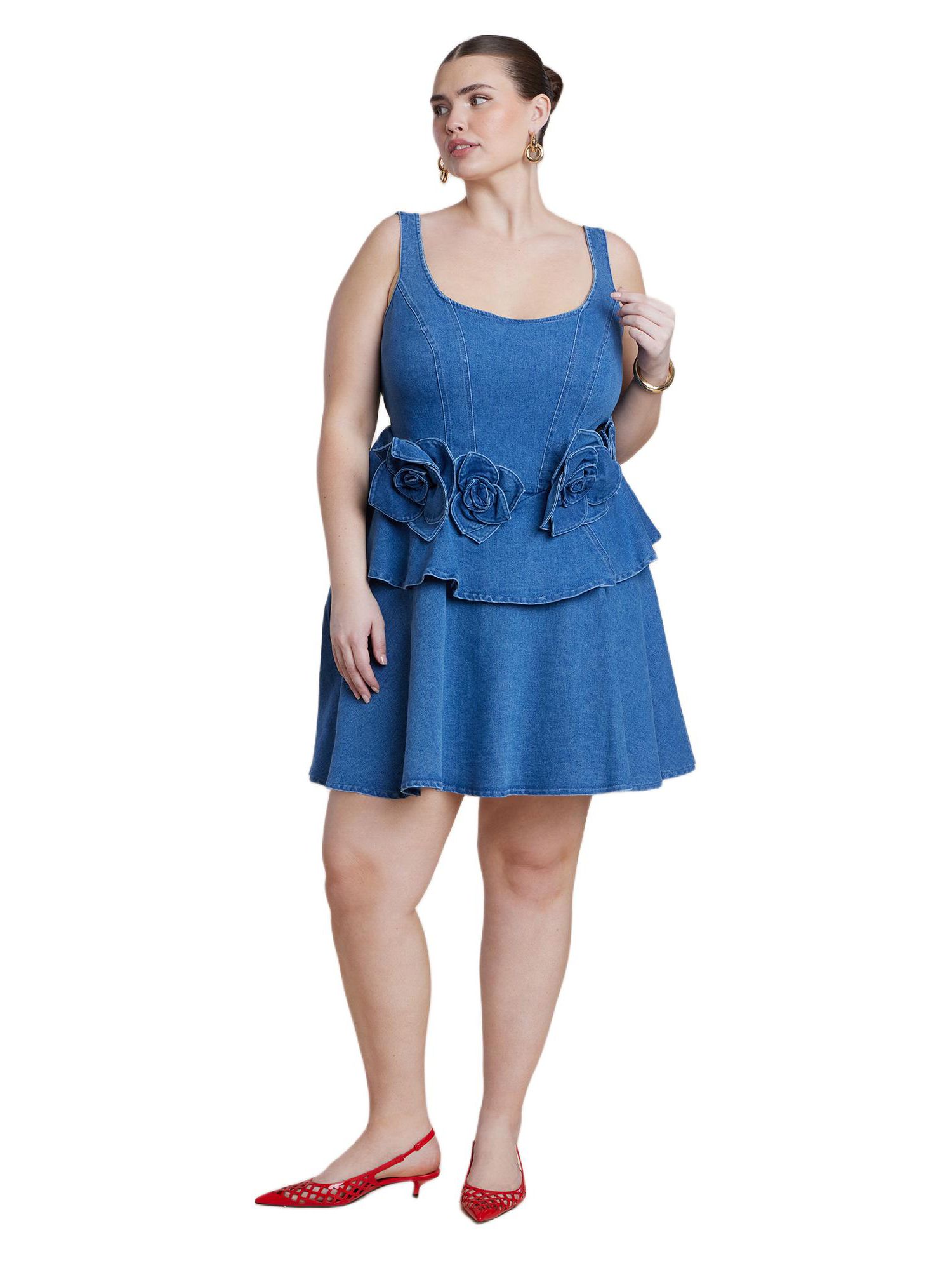 Women's Denim Flower Applique Mini Dress
