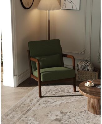 Mid-Century Modern Accent Chair,Fine Wale Corduroy Upholstery,Solid Wood Armchair with Removable Lumbar Pillow,Sturdy Reading Chair.