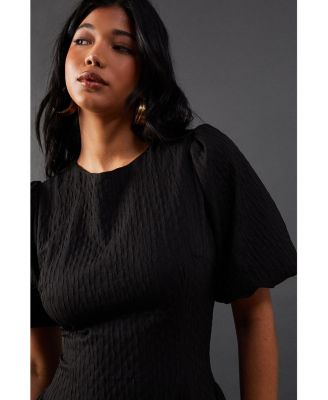 Women's Seersucker Puff Sleeve Midi Dress