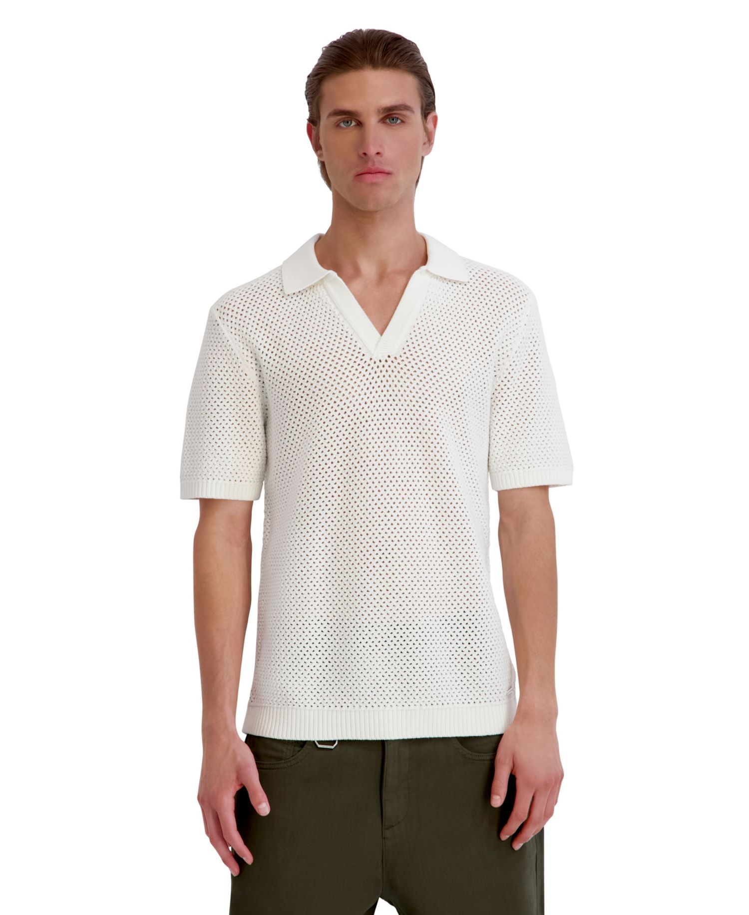 Men's Open Weave Johnny Collar Polo Shirt