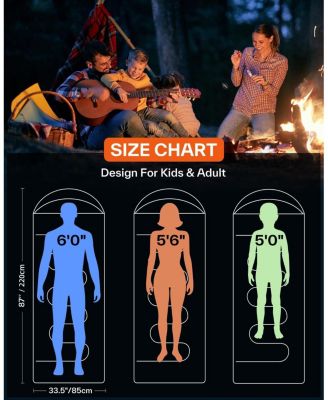 Sleeping Bag 3 Season Warm Cold Weather for Adults Kids Boys Girls with Compression Sack Lightweight Camping Essentials Backpacking Hiking