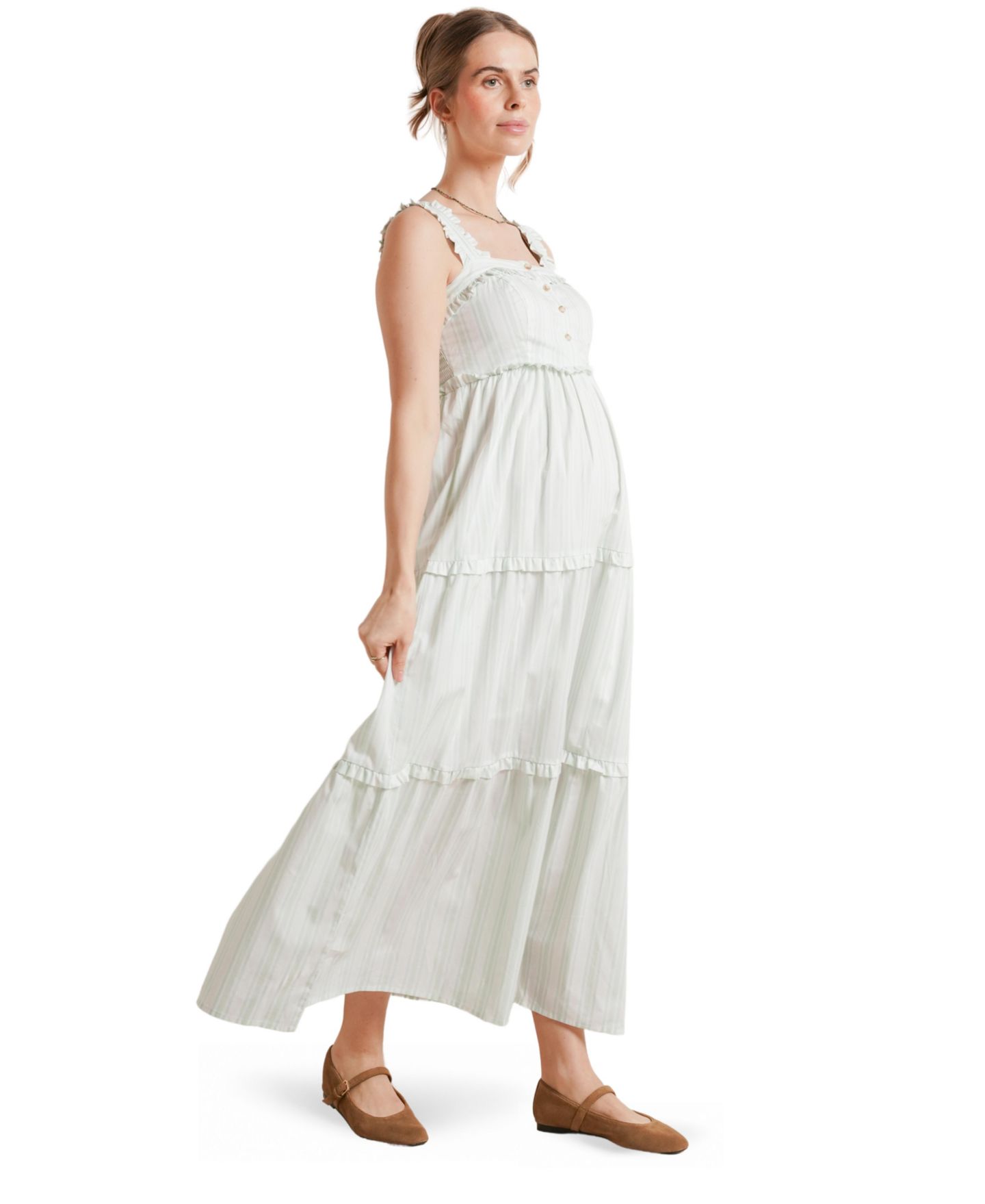 Женское платье NOM Maternity Emma Maternity and Nursing Maxi, цвет: Зелёный полосатый — фото 3