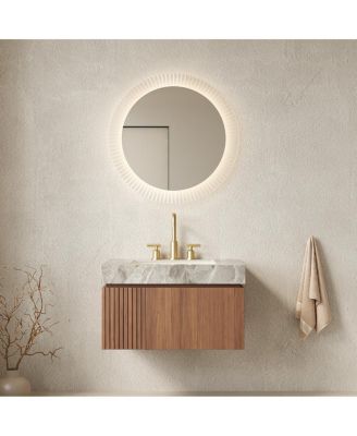 30" Italian Style Bathroom Vanity with Sintered Stone Top, Wall Mounted Floating Cabinet, Soft Close Drawer and Doors