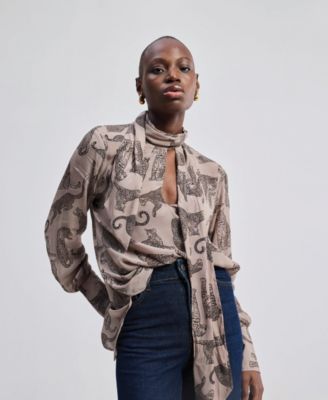 Women's Relaxed-Fit Top with Front-tie in Animal Print