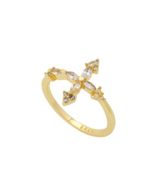 Gold-Tone Cubic Zirconia Cross Ring