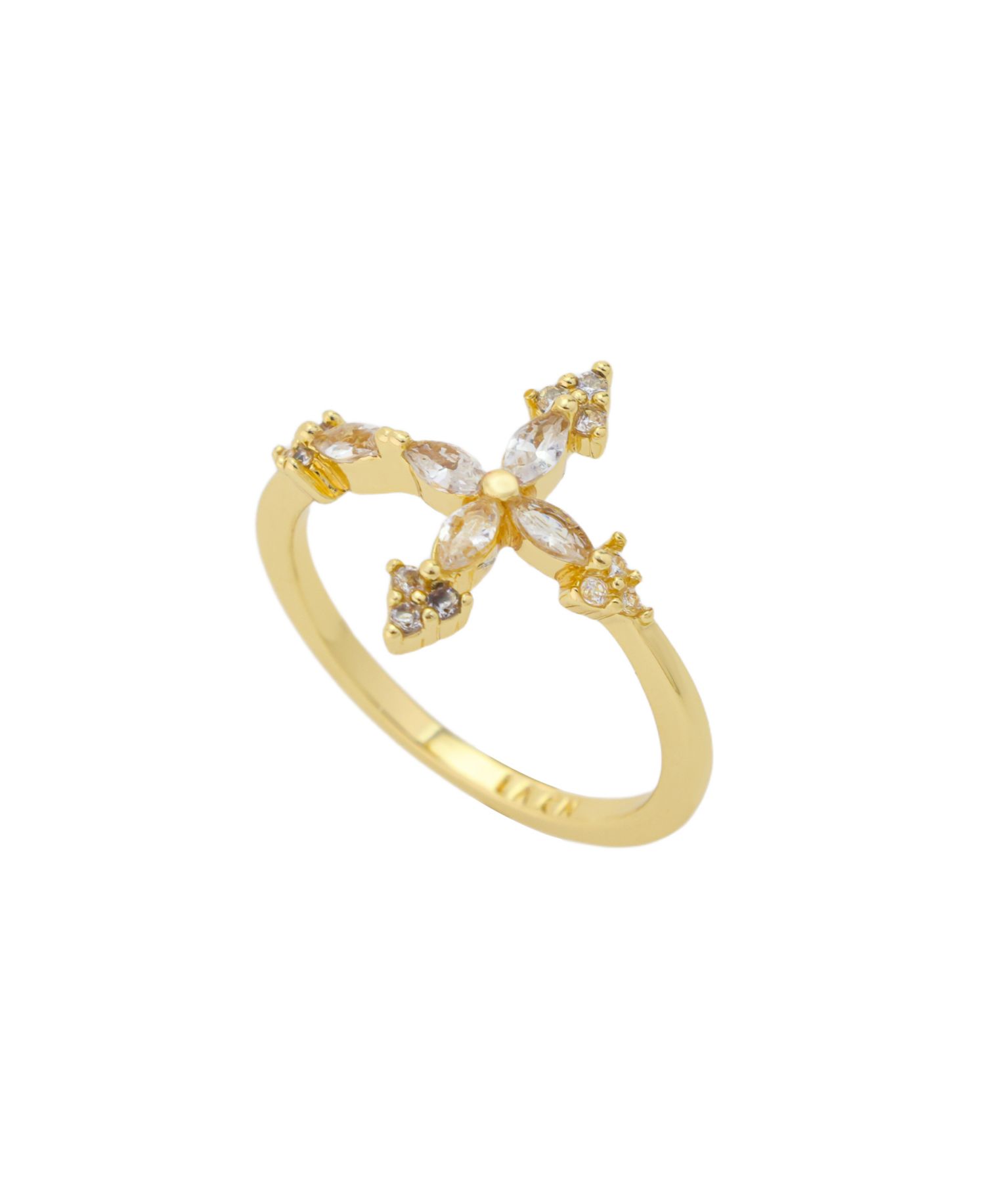 Gold-Tone Cubic Zirconia Cross Ring