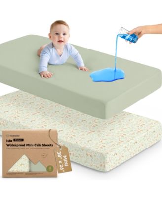 2pk Isla Waterproof Mini Crib Sheets for Boy, Girl, Soft Pack and Play Sheets for Graco Pack and Play Mattress
