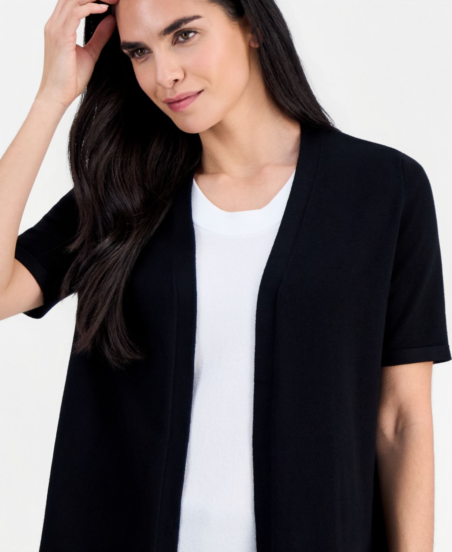 Petite Open-Front Elbow-Sleeve Cardigan