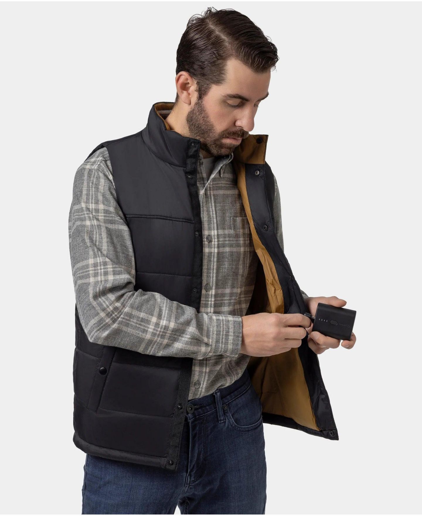 Мужской жилет ororo PuffLyte 3-Zone Heated Lightweight Vest, цвет: Чёрный — фото 5
