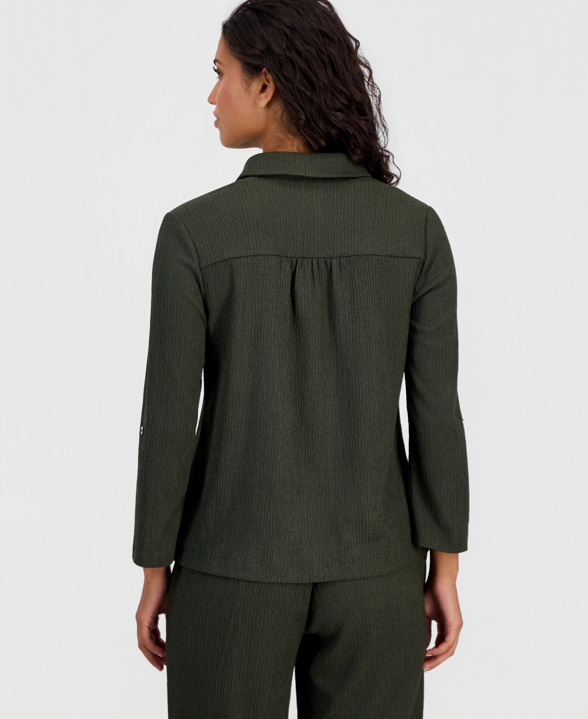 Anne Klein Essentials Petite Collared Roll-Tab-Sleeve Shirt