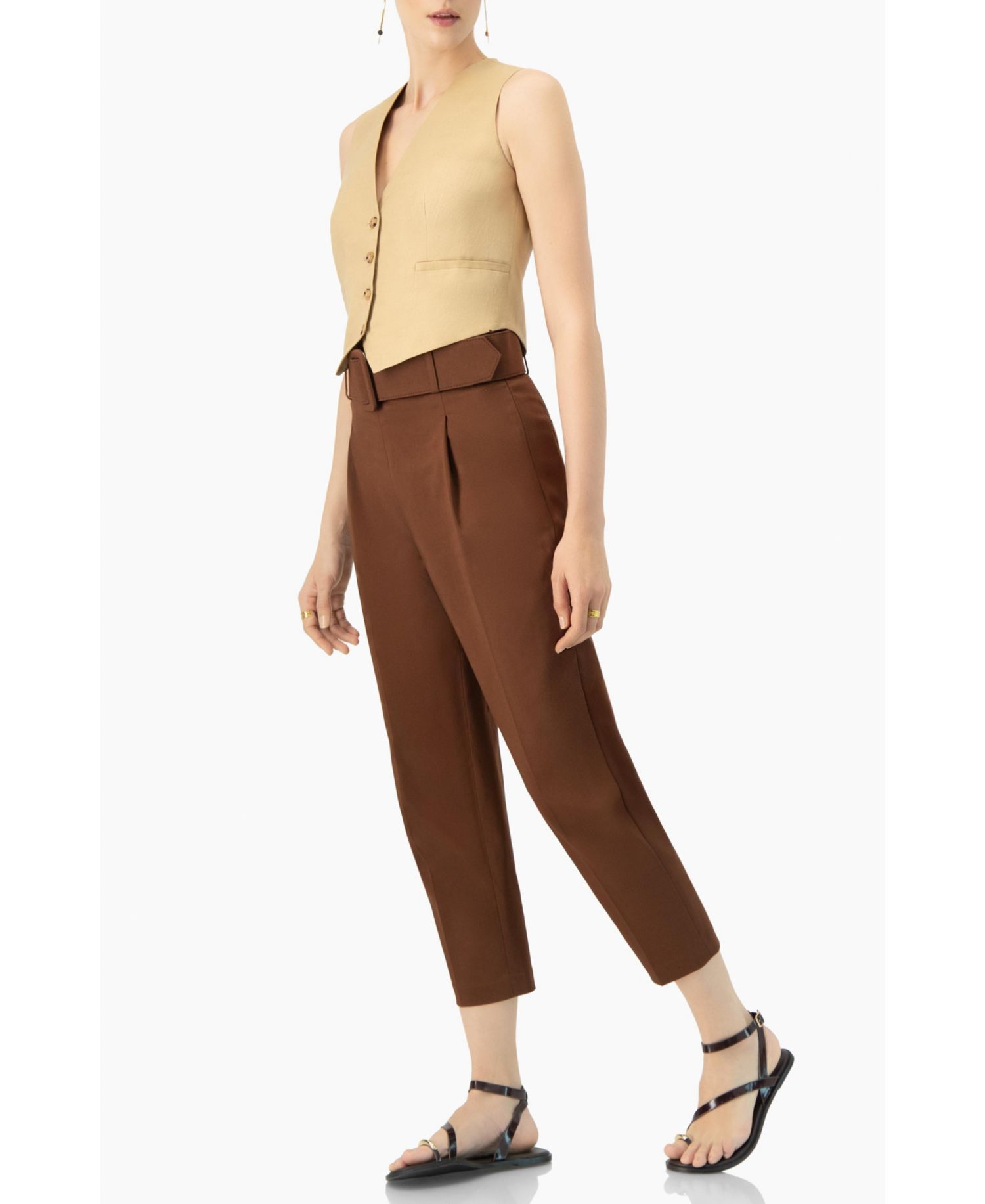 Women's Linen Vest with Faux Pockets