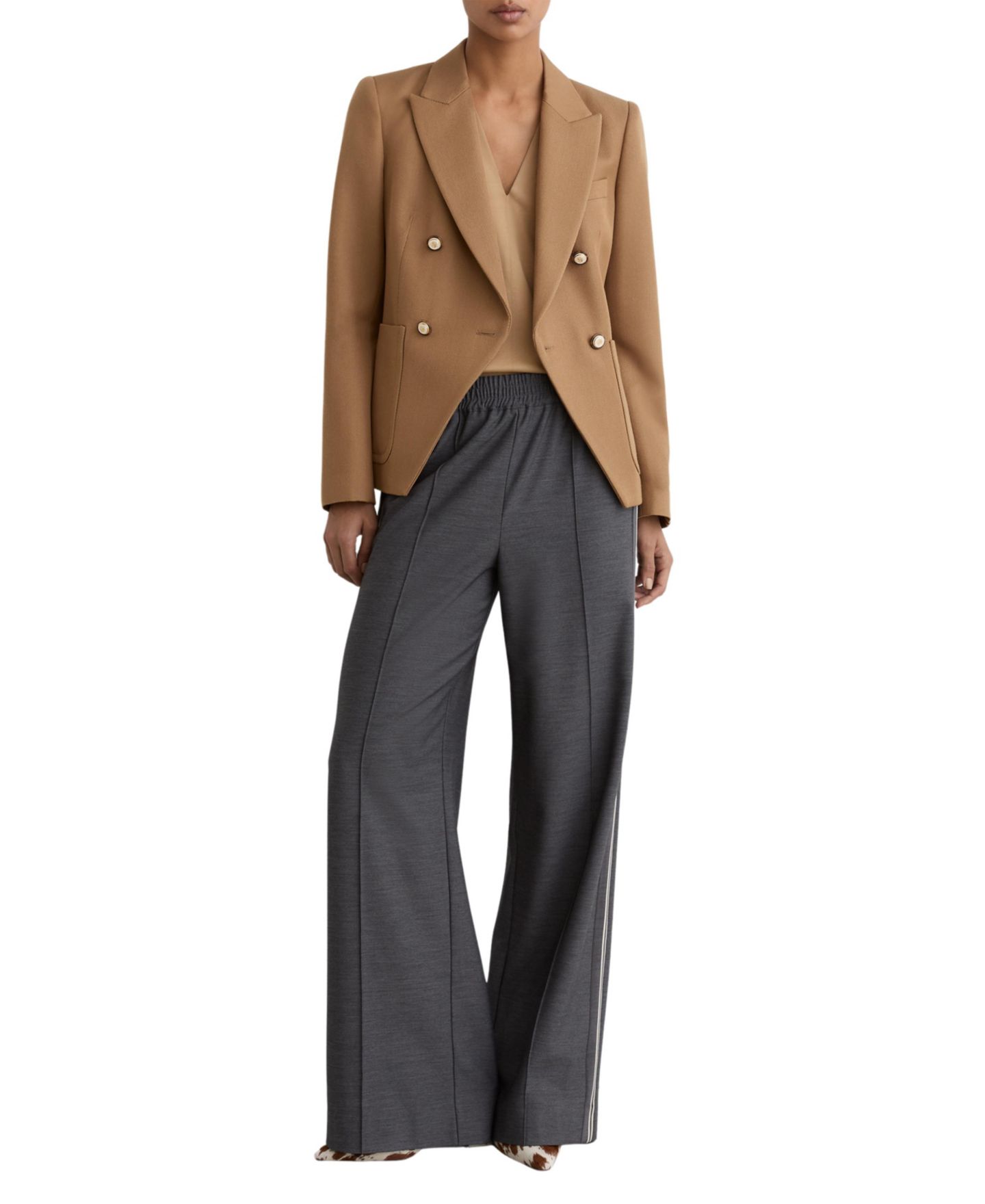 Женский пиджак REISS Gigi Wool-Blend Double-Breasted, цвет: Верблюжий — фото 1
