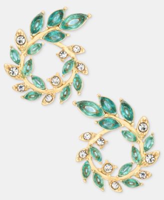 Pav&eacute; & Stone Open Leaf Wreath Drop Earrings	