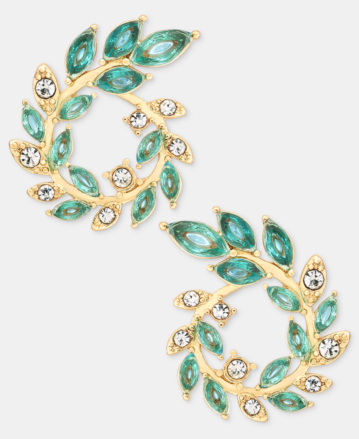 Pav&eacute; & Stone Open Leaf Wreath Drop Earrings