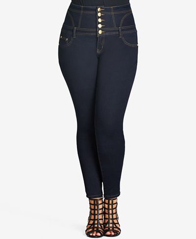 City Chic Plus Size Dark Wash High-Waist Skinny Jeans