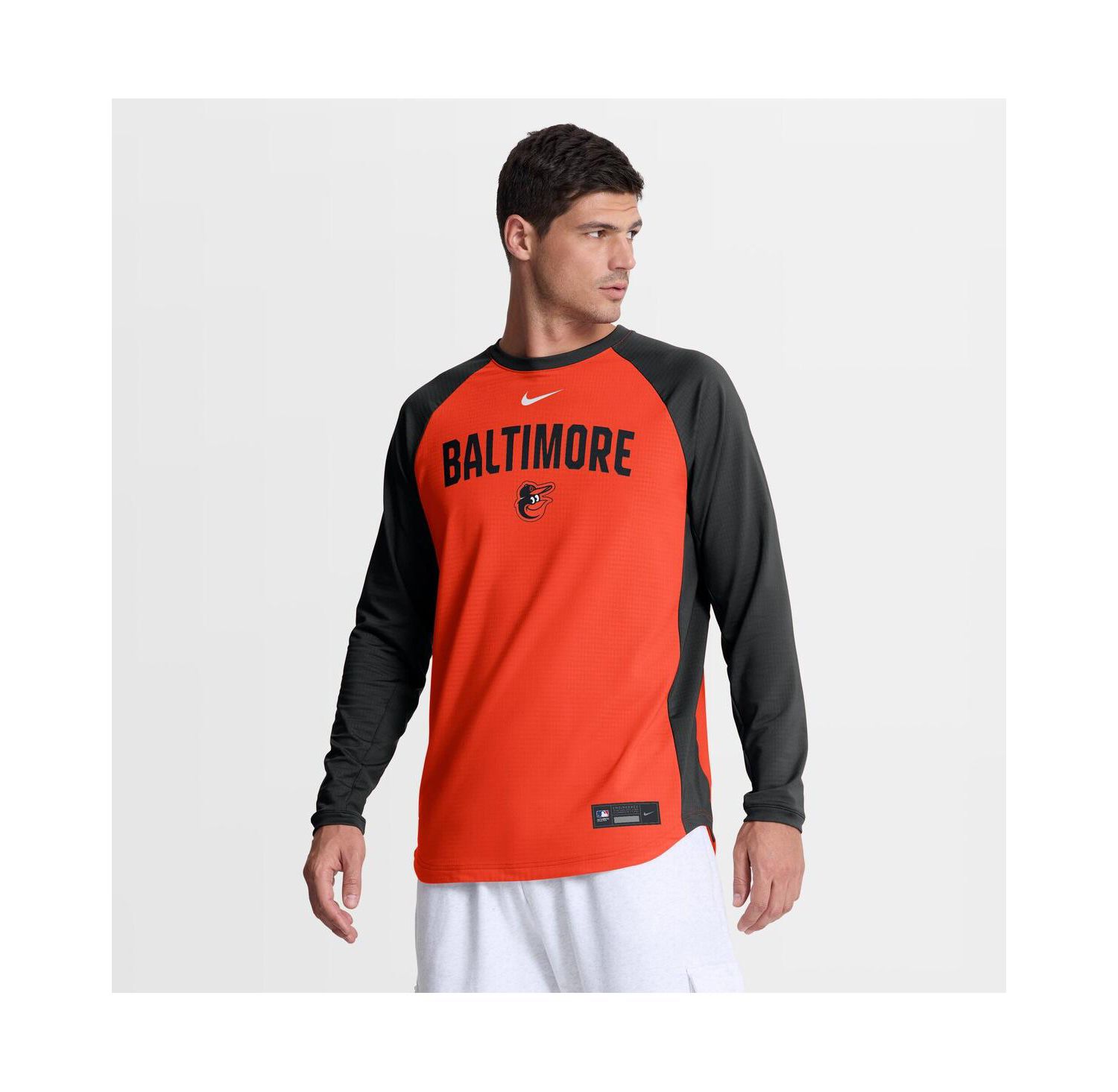Men's Orange Baltimore Orioles Authentic Collection Raglan Dri-FIT Sweatshirt