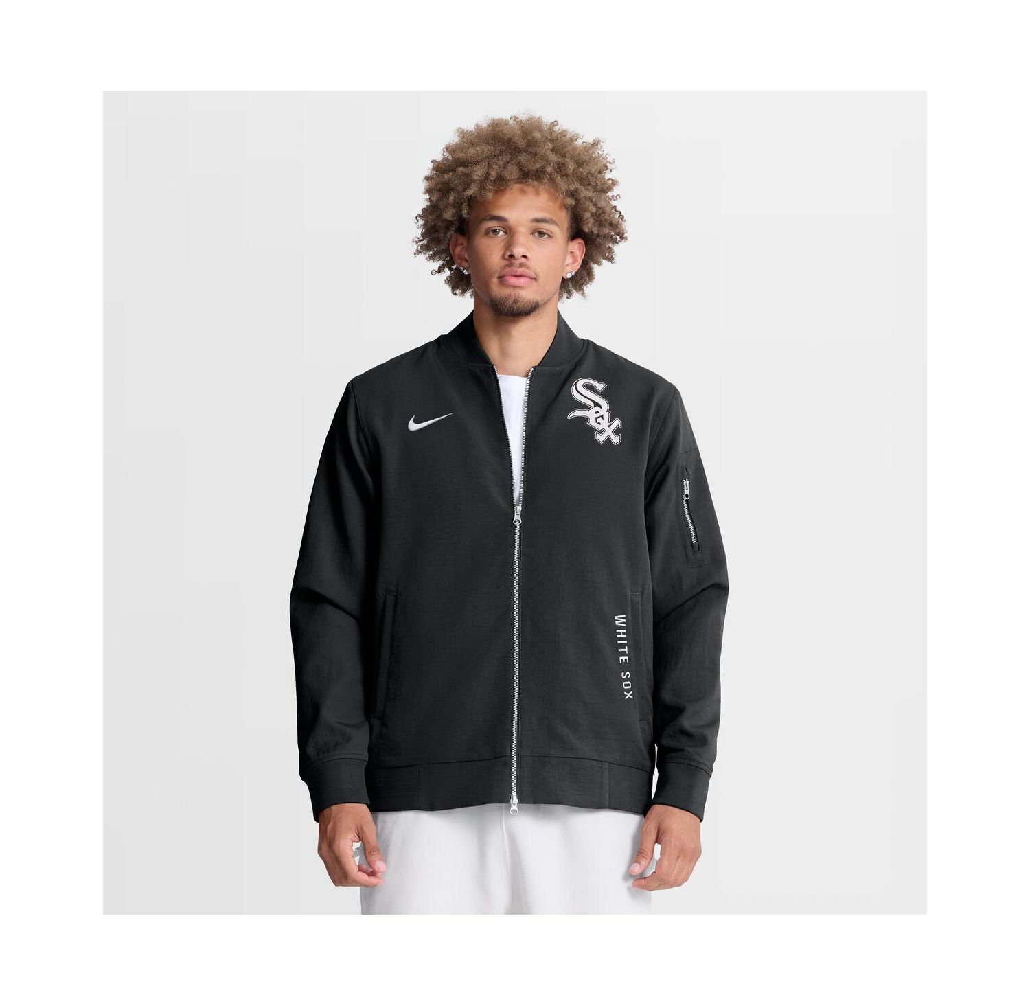 Men's Black Chicago White Sox Authentic Collection Dugout Relaxed Full-Zip Bomber Jacket