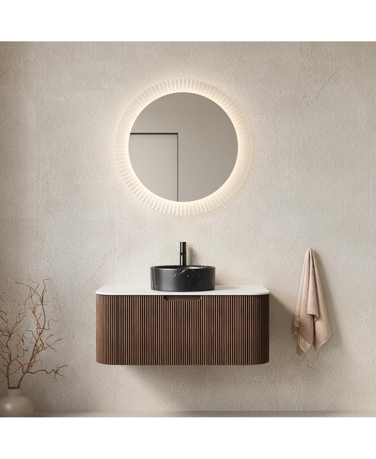 Sillysis Wall Mounted Bathroom Vanity, Ceramic Vessel Sink, Carrara Sintered Stone Top, Soft Close Drawer