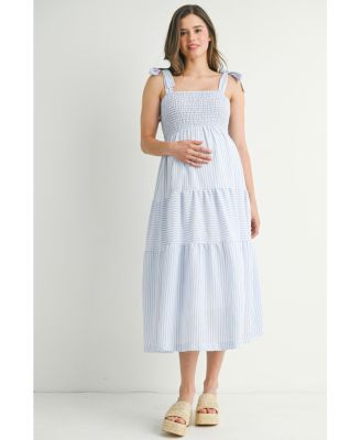 Women's Striped Smocked Empire Waist Sundress with Tie Straps