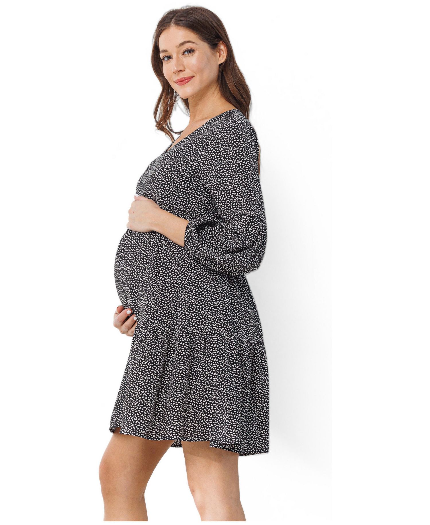 Women's Printed Empire Waist Tiered Dress with Side Pockets