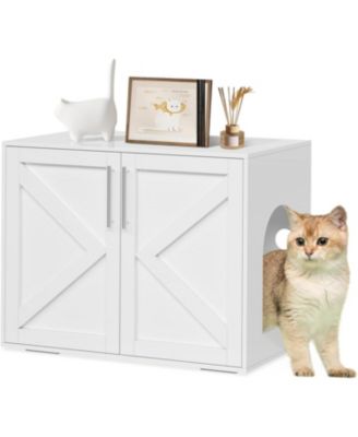 Cat Litter Box Enclosure, Hidden cat Litter Box Furniture with with 2 Doors and Pads, Wooden Kitty Litter Box Cabinet Furniture (Black