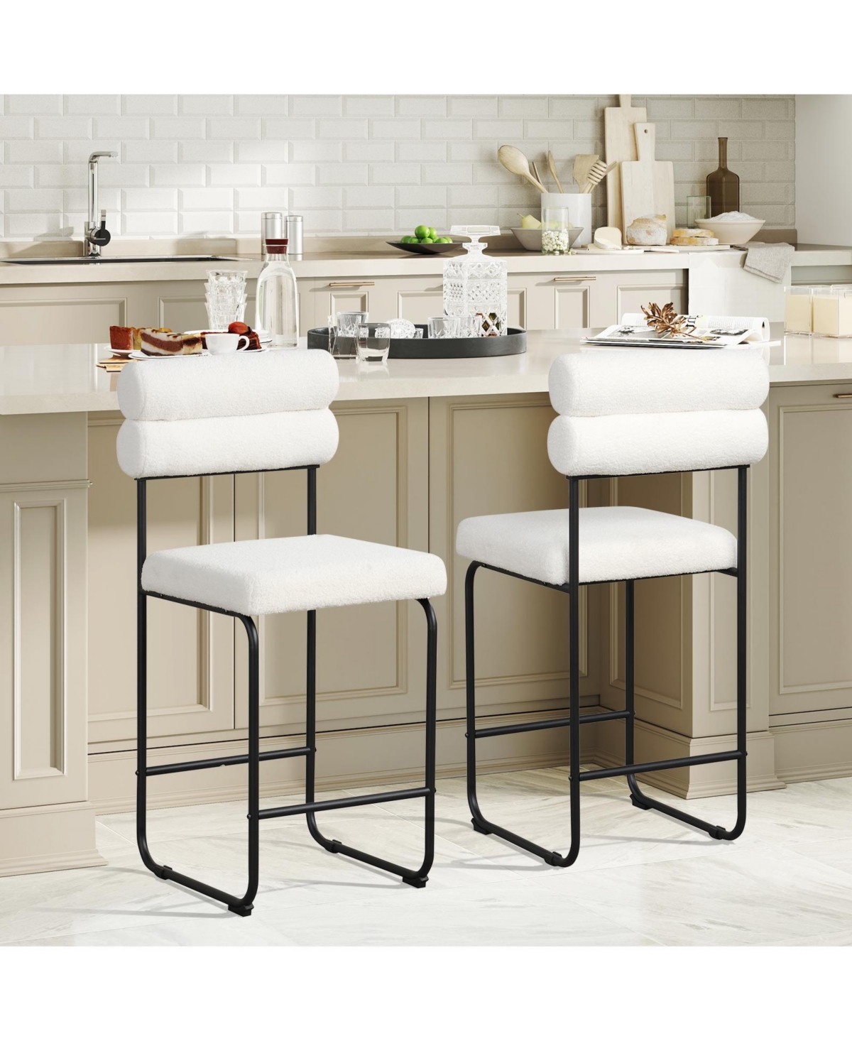 2 Piece 26 Inch Counter Height Bar Stools Metal Frame Footrest