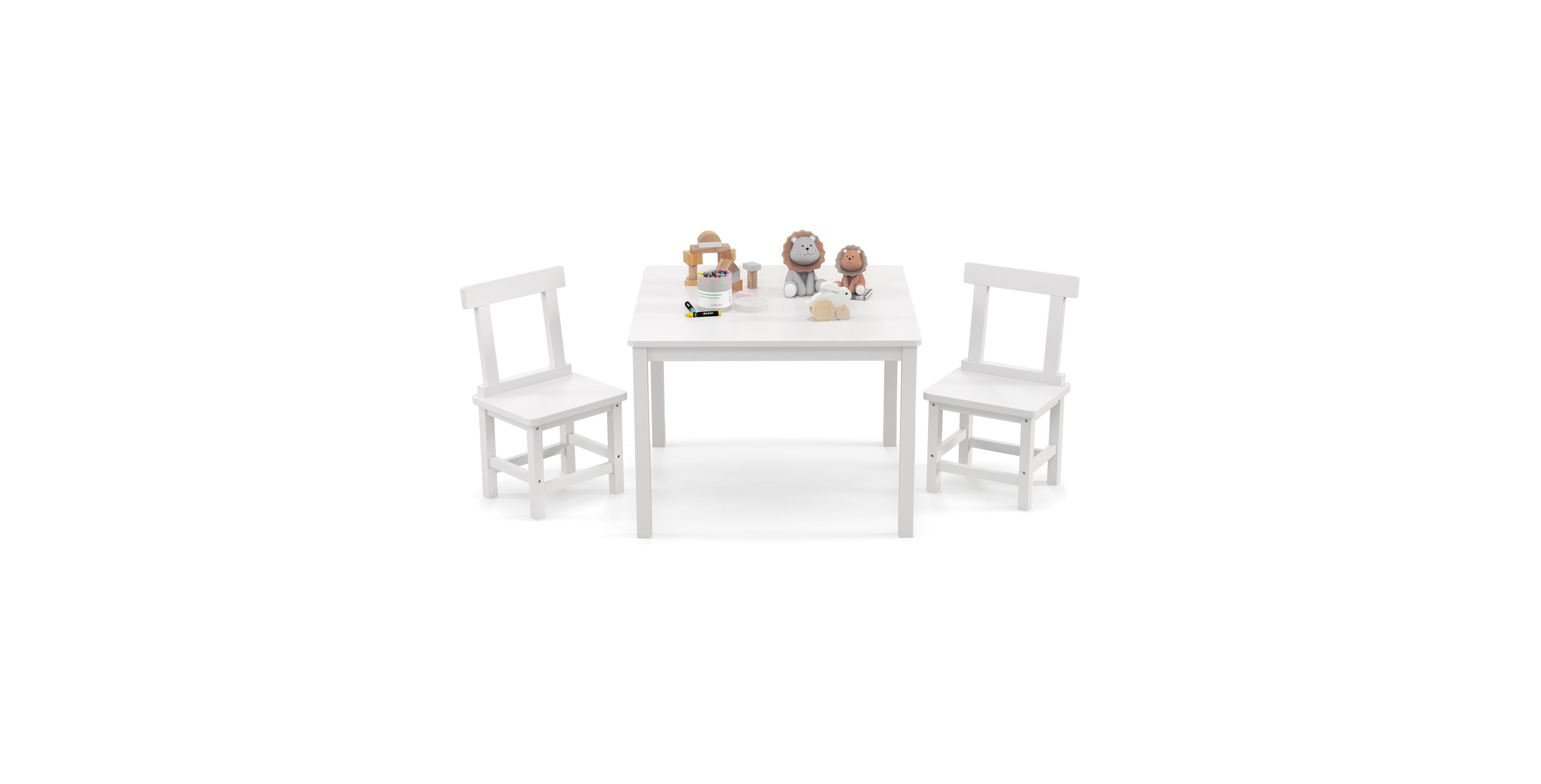 Sugift Wooden Kids Table and 2 Chairs Set with Anti-slip Foot Pads