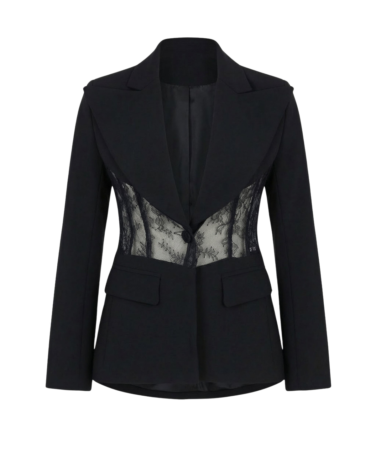 Modenaire Women's Lace Panel Deep V-Neck Tailored Blazer