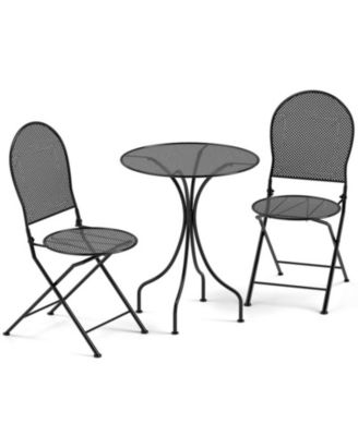 3 Piece Metal Bistro Patio Conversation Set with Round Table and 2 Folding Chairs