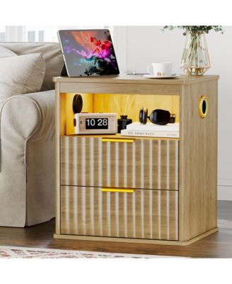 Vlrska 19.7-Inch Wide Nightstand with Bluetooth Speakers, Motion Sensor, LED Lights, and Wireless Charging Station