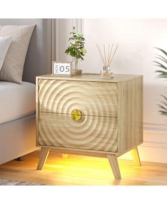 Vlrska 23.6-Inch Wide 2-Drawer Nightstand with Built-in Outlets and Human Sensor Light