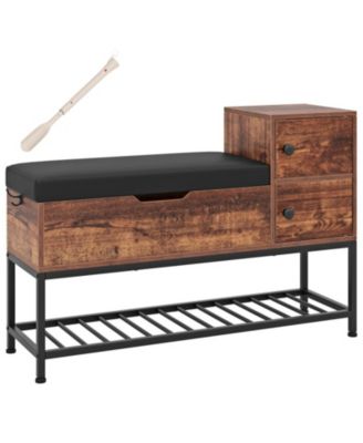 Wood Entryway Storage Bench with Flip-Top Compartment and Cabinets