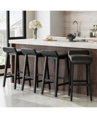 Counter Height Bar Stools Set of 4, Wood Frame PU Leather Seat for Kitchen Island