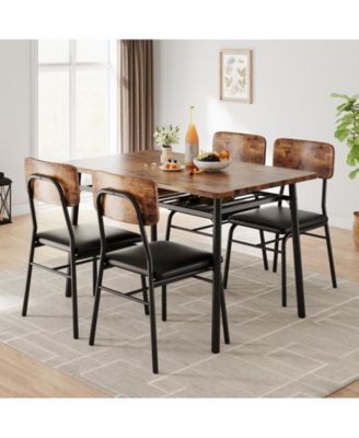 5-Piece Compact Dining Set for 4 with Storage, Wooden Tabletop, Metal Frame and Upholstered Chairs