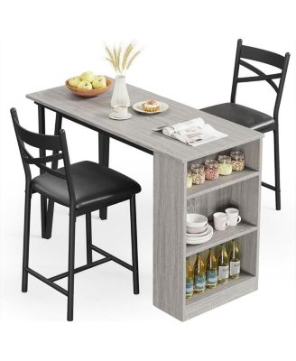 2-4 Person Durable Bar Table Set with 16" Wide Cushions and Flip-Top Extension, for Dining