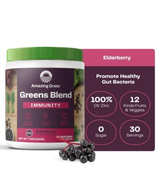 Greens Blend Superfood for Immune Support: Super Greens Powder with Spirulina, Chlorella, Elderberry, 30 Servings