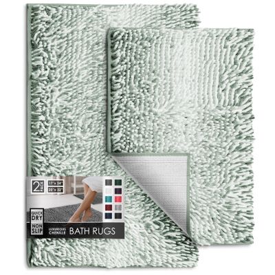 Chenille Bath Rug 2-Piece Set, Quick-Dry, Machine-Washable, Non-Slip
