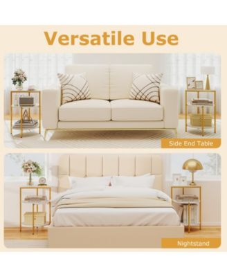 3-Tier Side Table Round End Table w/Storage Shelves Metal Frame for Bedroom