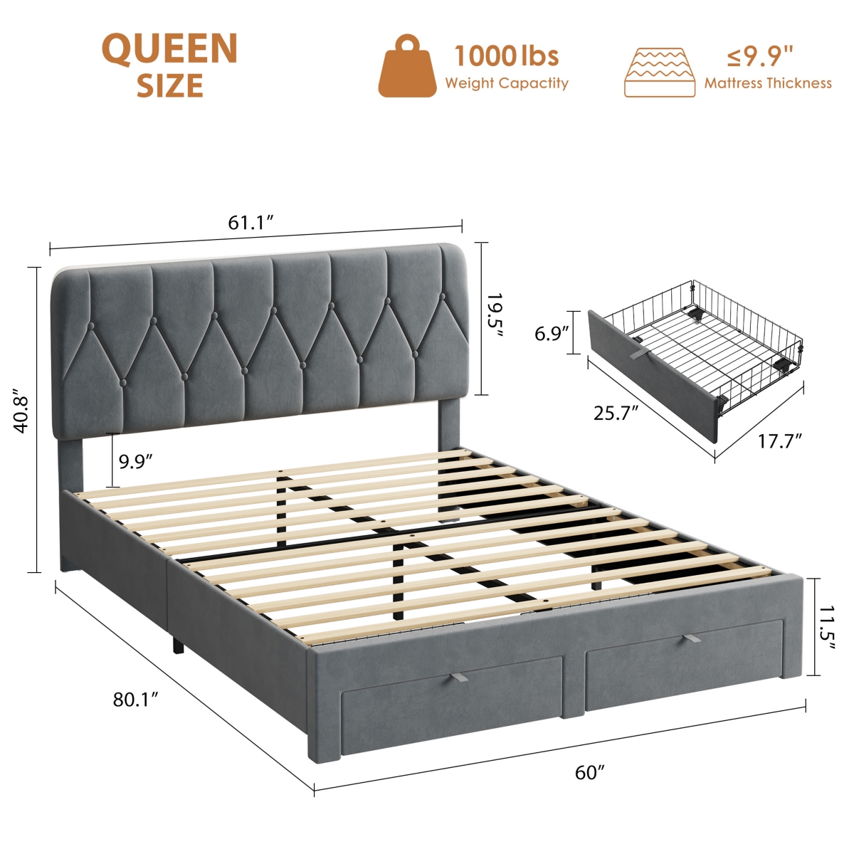 Homfan Headboard bed frame