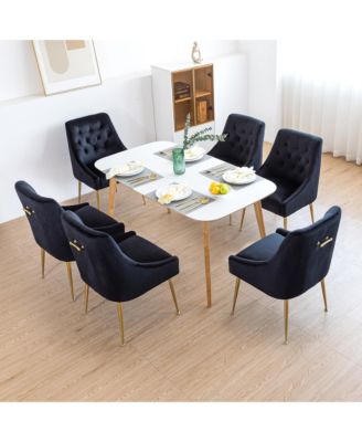 Velvet Upholstered Dining Chairs Set of 6, Mid Century Modern Kitchen Chairs with 5.12" Cushions and Back Pull Rod