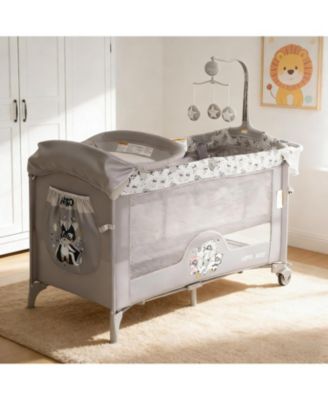 4 in 1 Baby Bassinet and Playard with Changing Table and Toy Bar