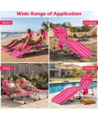 Patio Beach Lounge Chair Folding Chaise Lounge w/ Pillow Hot